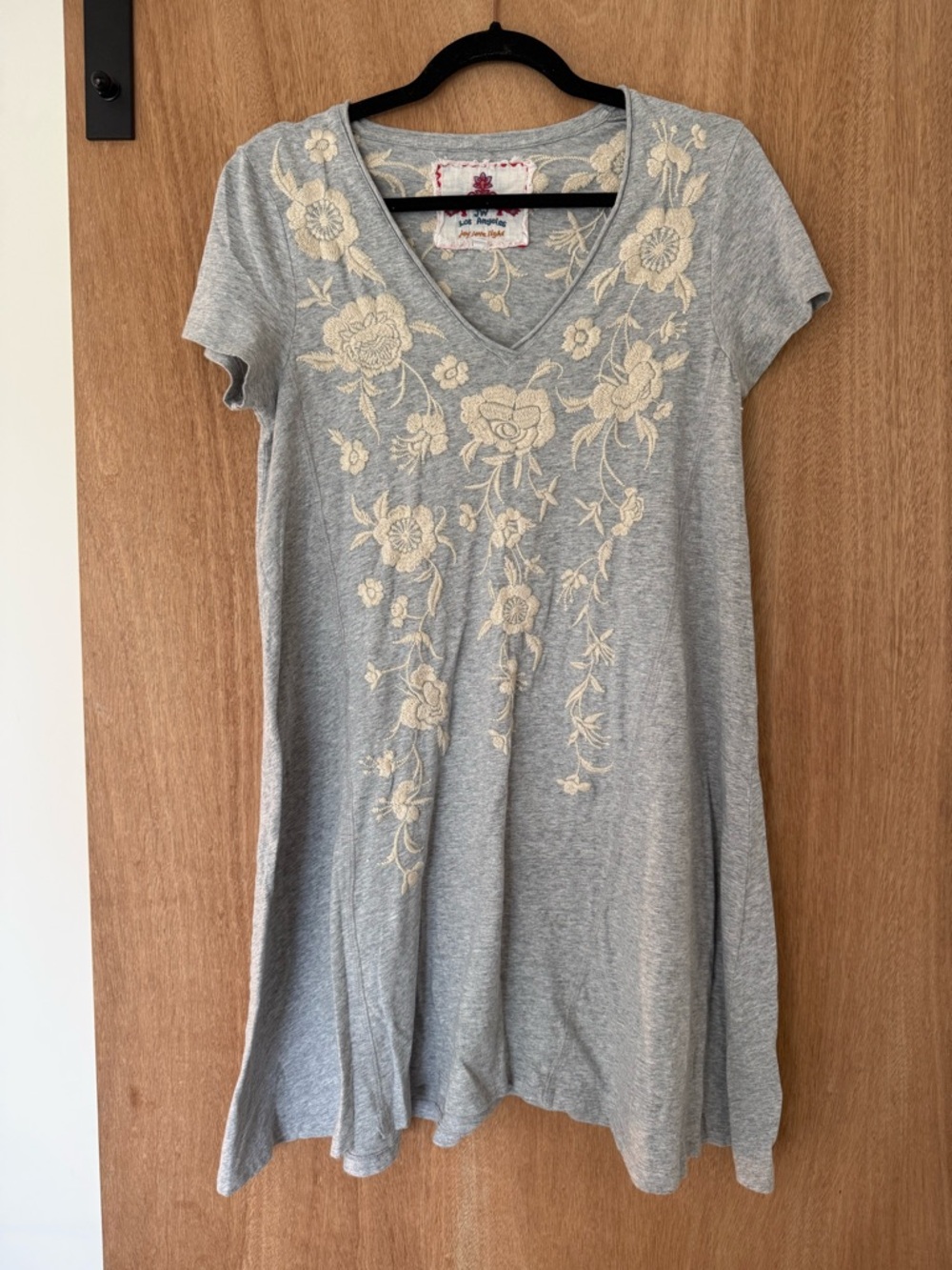 Johnny Was Kemi Knit Drape Top
 tunic dress gray embroidered boho cotton -XS